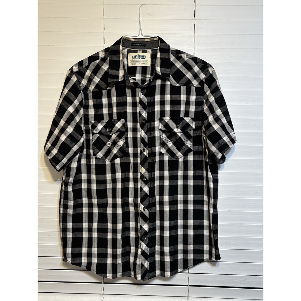 Urban Pipeline Ultimate Flannel Shirt‎ Mens XLarge Awesomely  Black White Gray
